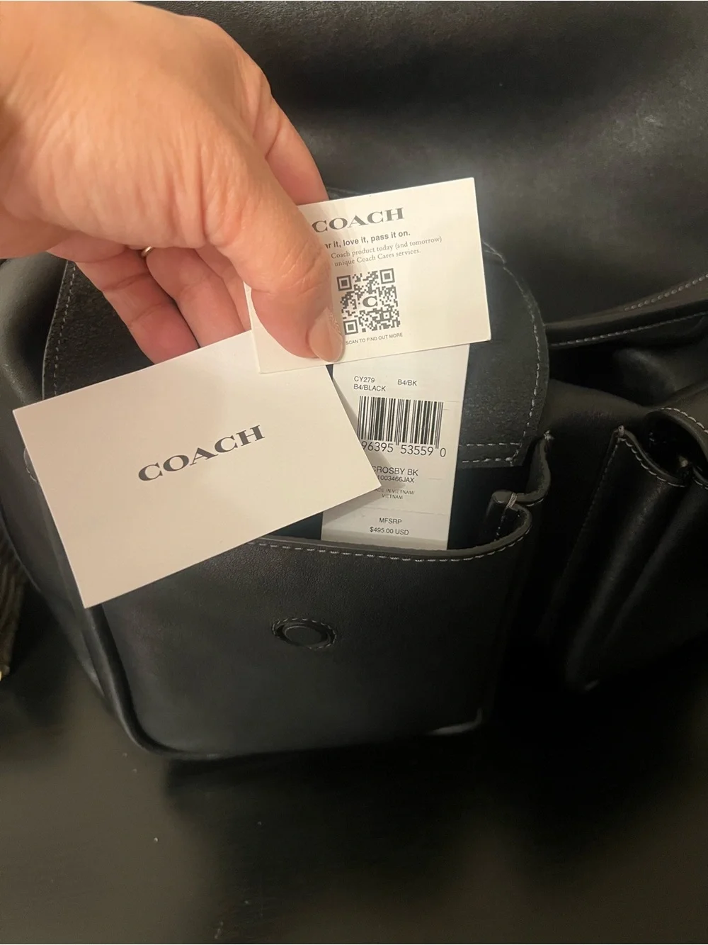 Coach Crosby Black Leather Flap Backpack with Front Pockets